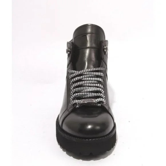 Roberto Serpentini 59500 Black Leather Fleece Lace-Up Ankle Boots